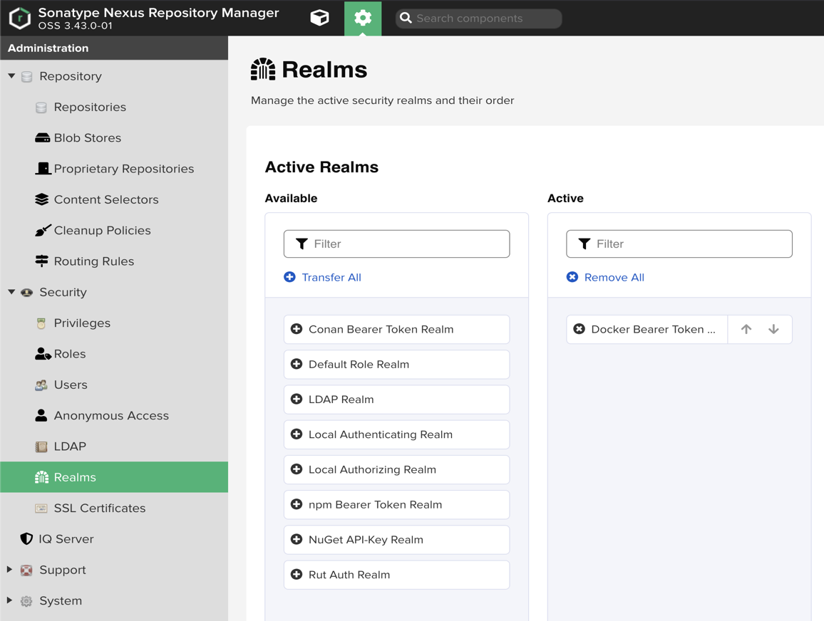 Настройка Docker Bearer Token Realm