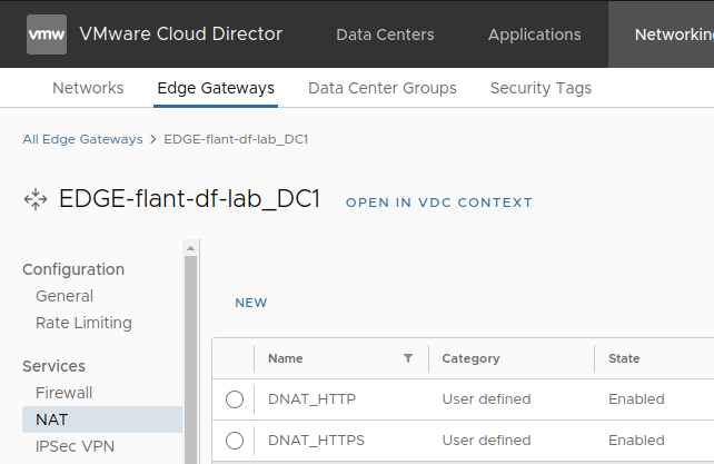 Настройка правил DNAT на edge gateway, шаг 2