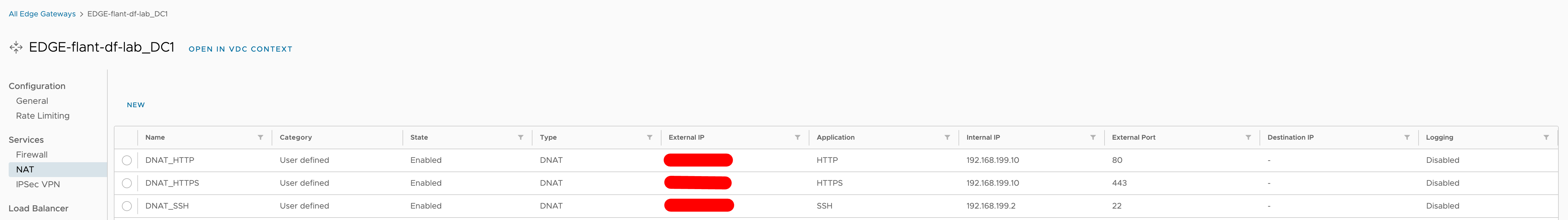 Настройка правил DNAT на edge gateway, шаг 3