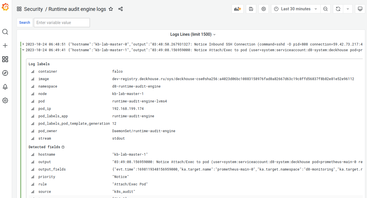 Runtime audit engine logs