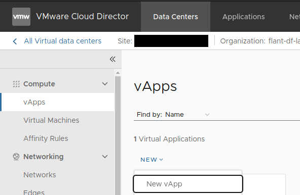 Добавление vApp, шаг 1